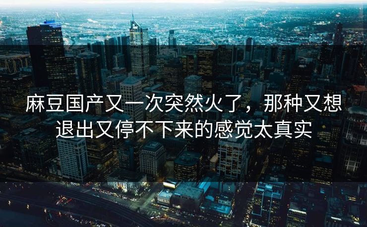麻豆国产又一次突然火了,那种又想退出又停不下来的感觉太真实 麻豆国产又一次突然火了,那种又想退出又停不下来的感觉太真实